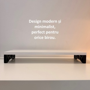 Suport monitor, 60 X 20 X 8 CM, Picioare printate 3D din PLA (Bioplastic), Alb, Panou din Pal - Img 6