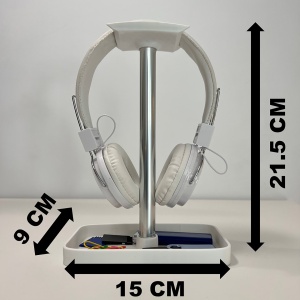 Suport pentru casti de birou cu tavita, Alb, Aluminiu eloxat, imprimat 3D din PLA (Bioplastic), Material moale - Img 6