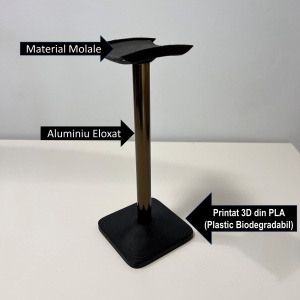Suport pentru casti de birou, Negru, Aluminiu eloxat, imprimat 3D din PLA (Bioplastic), Material moale - Img 3