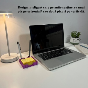 Suport pentru notite de birou cu spatiu dedicat pentru pixuri + sablon pentru liste personalizate, Mov,9.5 cm, imprimat 3D din PLA (Bioplastic) - Img 6