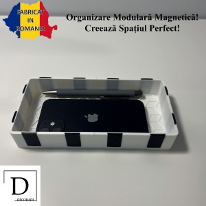 Tavita modulara magnetica, Alb, 9 X 18 cm, imprimat 3D din PLA (Bioplastic)