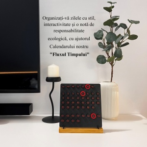 Calendar decorativ birou – Perpetuu, DECORADI®, Eco-friendly, Baza din Lemn Natural, Design Abstract, negru / rosu, 23cm – Cadou sau Decoratiune de interior cu design modern, Printat 3D din PLA ECO (plastic biodegradabil) - Img 4