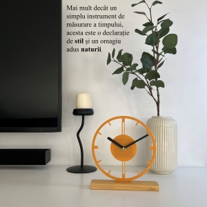 Ceas de birou - Mecanism SILENTIOS – DECORADI®, Eco-friendly, Bază din Lemn Natural, Design Abstract, Auriu 21.5 cm – Cadou sau Ceas de camera decorativ cu design modern, Printat 3D din PLA Eco (plastic biodegradabil) - Img 6