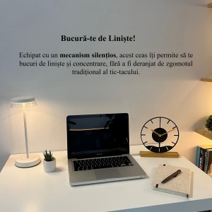 Ceas de birou - Mecanism SILENTIOS – DECORADI®, Eco-friendly, Baza din Lemn Natural, Design Abstract, Negru 22 cm – Cadou sau Ceas de camera decorativ cu design modern, Printat 3D din PLA Eco (plastic biodegradabil) - Img 4