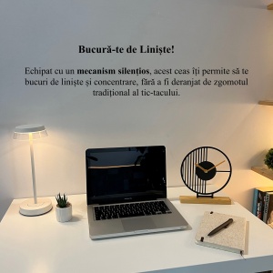 Ceas de birou - Mecanism SILENTIOS – DECORADI®, Eco-friendly, Baza din Lemn Natural, Design Abstract, Negru 22.5cm – Cadou sau Ceas de camera decorativ cu design modern, Printat 3D din PLA ECO (plastic biodegradabil) - Img 4