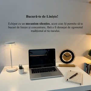 Ceas de birou - Mecanism SILENTIOS – DECORADI®, Eco-friendly, Baza din Lemn Natural, Afisare cu cifre arabe, Design Abstract, Auriu / Negru 22 cm – Cadou sau Ceas de camera decorativ cu design modern, Printat 3D din PLA (plastic biodegradabil) - Img 4