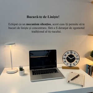 Ceas de birou - Mecanism SILENTIOS – DECORADI®, Eco-friendly, Baza din Lemn Natural, Afisare cu cifre arabe, Design Abstract, Negru / Alb 22.5 cm – Cadou sau Ceas de camera decorativ cu design modern, Printat 3D din PLA (plastic biodegradabil) - Img 4