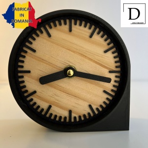 Ceas de birou - Mecanism SILENTIOS – DECORADI®, Eco-friendly, Cadran din Lemn Natural, Design Modern, Negru, Diametru 11 cm – Cadou sau Ceas de camera decorativ cu design modern, Printat 3D din PLA ECO(plastic biodegradabil) - Img 2