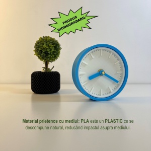 Ceas de birou - Mecanism SILENTIOS – DECORADI®, Eco-friendly, Design Modern, Colectie Spectrum, Alb / Albastru deschis, Diametru 11cm – Cadou sau Ceas de camera decorativ cu design modern, Printat 3D din PLA ECO(plastic biodegradabil) - Img 3