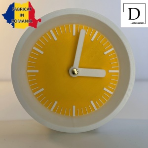 Ceas de birou - Mecanism SILENTIOS – DECORADI®, Eco-friendly, Design Modern, Colectie Kaleia, Alb / Galben, Diametru 11cm – Cadou sau Ceas de camera decorativ cu design modern, Printat 3D din PLA ECO (plastic biodegradabil) - Img 2