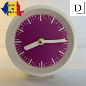 Ceas de birou - Mecanism SILENTIOS – DECORADI®, Eco-friendly, Design Modern, Colectie Kaleia, Alb / Mov, Diametru 11cm – Cadou sau Ceas de camera decorativ cu design modern, Printat 3D din PLA ECO (plastic biodegradabil) - Img 2