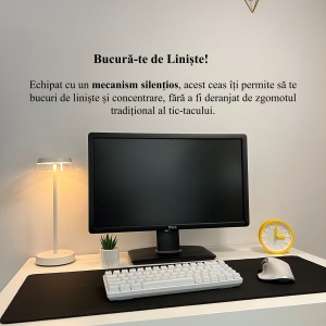 Ceas de birou - Mecanism SILENTIOS – DECORADI®, Eco-friendly, Design Modern, Colectie Spectrum, Alb / Galben, Diametru 11cm – Cadou sau Ceas de camera decorativ cu design modern, Printat 3D din PLA ECO(plastic biodegradabil) - Img 4