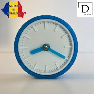 Ceas de birou - Mecanism SILENTIOS – DECORADI®, Eco-friendly, Design Modern, Colectie Spectrum, Alb / Albastru inchis, Diametru 11cm – Cadou sau Ceas de camera decorativ cu design modern, Printat 3D din PLA ECO(plastic biodegradabil) - Img 2