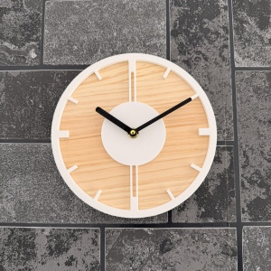 Ceas decorativ de perete, Mecanism SILENTIOS, DECORADI®, Diametru 21 cm ,Cadran din LEMN NATURAL, Eco-friendly, Design Modern, Alb, Printat 3D din PLA ECO(plastic biodegradabil)