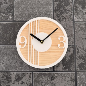 Ceas decorativ de perete, Mecanism SILENTIOS, DECORADI®, Diametru 21 cm, Cadran din LEMN NATURAL, Eco-friendly, Design Modern, Alb, Printat 3D din PLA ECO(plastic biodegradabil)