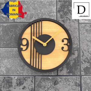 Ceas decorativ de perete, Mecanism SILENTIOS, DECORADI®, Diametru 21 cm, Cadran din LEMN NATURAL, Eco-friendly, Design Modern, Negru, Printat 3D din PLA ECO(plastic biodegradabil) - Img 4
