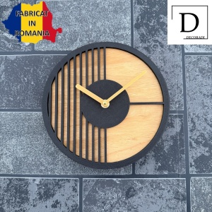 Ceas decorativ de perete, Mecanism SILENTIOS, DECORADI®, Diametru 21 cm, Cadran din LEMN NATURAL, Eco-friendly, Design Modern, Negru, Printat 3D din PLA ECO(plastic biodegradabil) - Img 4