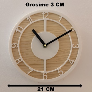 Ceas decorativ de perete, Mecanism SILENTIOS, DECORADI®, Diametru 21 cm, Afisare cu cifre arabe, Cadran din LEMN NATURAL, Eco-friendly, Alb, Design Modern, Negru, Printat 3D din PLA ECO(plastic biodegradabil) - Img 6