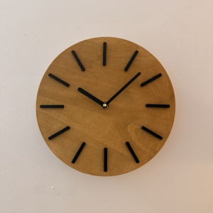 Ceas decorativ de perete, Mecanism SILENTIOS, DECORADI®, Diametru 25 cm, Cadran din LEMN NATURAL, Eco-friendly, Design Modern, Auriu, Printat 3D din PLA ECO(plastic biodegradabil)