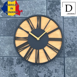 Ceas decorativ de perete, Mecanism SILENTIOS, DECORADI®, Diametru 26 cm, Afisare cu cifre Romane, Cadran din LEMN NATURAL, Eco-friendly, Design Modern, Negru, Printat 3D din PLA ECO(plastic biodegradabil) - Img 4