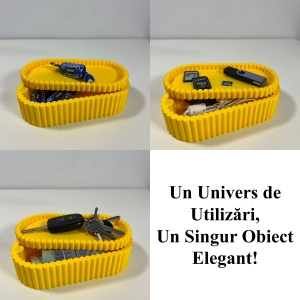 Cutiuta eleganta cu capac magnetic, Multifunctionala, Galben, 17,5 X 8,5 X 5 cm, imprimat 3D din PLA (Bioplastic) - Img 4