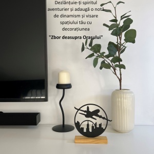 Decoratiune Casa, Avion – DECORADI®, Eco-friendly, Baza din Lemn Natural, Design Modern, Negru 16.5cm – Cadou sau Decoratiune de interior ideala pentru iubitorii de calatorii, Printat 3D din PLA Eco (plastic biodegradabil) - Img 4