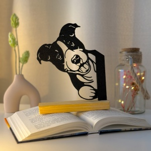 Decoratiune Casa, Catel – DECORADI®, Eco-friendly, Baza din Lemn Natural, Design Modern, Negru 19cm – Cadou sau Decoratiune de interior ideala pentru iubitorii de animale, Printat 3D din PLA ECO (plastic biodegradabil)