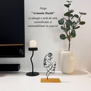Decoratiune Casa, Chipuri feminine si trandafir – DECORADI®, Eco-friendly, Baza din Lemn Natural, Design Abstract, Negru 21.5cm – Cadou sau Decoratiune de interior cu design modern, Printat 3D din PLA ECO (plastic biodegradabil) - Img 4