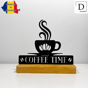 Decoratiune Casa, Coffee Time – DECORADI®, Eco-friendly, Baza din Lemn Natural, Design Modern, Negru 16cm – Cadou sau Decoratiune de interior ideala pentru iubitorii de cafea, Printat 3D din PLA(plastic biodegradabil) - Img 2