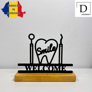 Decoratiune Casa, Dentist – DECORADI®, Eco-friendly, Baza din Lemn Natural, Design Modern, Negru 13cm – Cadou sau Decoratiune de interior ideala pentru Medic Stomatolog, Printat 3D din PLA Eco(plastic biodegradabil) - Img 2