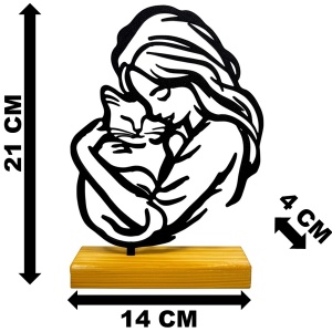 Decoratiune Casa, Fata cu pisica in brate – DECORADI®, Eco-friendly, Baza din Lemn Natural, Design Modern, Negru 21cm – Cadou sau Decoratiune de interior ideala pentru iubitorii de animale, Printat 3D din PLA(plastic biodegradabil) - Img 6
