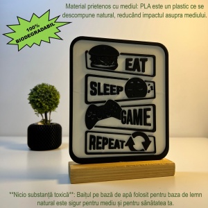 Decoratiune Casa, Gamer – DECORADI®, Eco-friendly, Baza din Lemn Natural, Design Modern, alb / negru 17cm – Cadou sau Decoratiune de interior ideala pentru iubitorii de jocuri video, Printat 3D din PLA(plastic biodegradabil) - Img 3