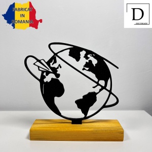 Decoratiune Casa, Glob Pamantesc – DECORADI®, Eco-friendly, Baza din Lemn Natural, Design Modern, Negru 15cm – Cadou sau Decoratiune de interior ideala pentru iubitorii de calatorii, Printat 3D din PLA ECO(plastic biodegradabil) - Img 2