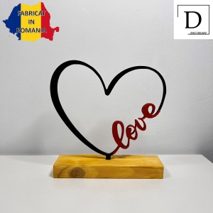Decoratiune Casa, Inima LOVE – DECORADI®, Eco-friendly, Baza din Lemn Natural, Cadoul Perfect pentru persoana IUBITA, Negru / Rosu 15 cm – Decoratiune de interior cu Design Modern, Printat 3D din PLA Eco (plastic biodegradabil) - Img 2