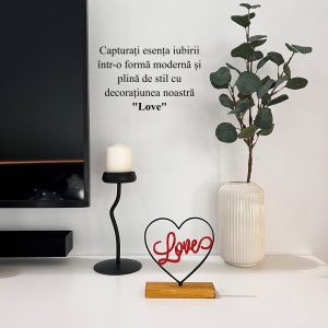 Decoratiune Casa, Inima LOVE – DECORADI®, Eco-friendly, Baza din Lemn Natural, Cadoul Perfect pentru persoana IUBITA, Negru / Rosu 15cm – Decoratiune de interior cu Design Modern, Printat 3D din PLA Eco (plastic biodegradabil) - Img 4