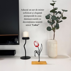 Decoratiune Casa, Lalea – DECORADI®, Eco-friendly, Baza din Lemn Natural, Cadoul Perfect pentru persoana IUBITA, Negru / Rosu 22 cm – Decoratiune de interior cu Design Modern, Printat 3D din PLA Eco (plastic biodegradabil) - Img 4