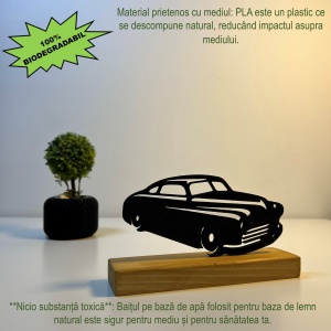 Decoratiune Casa, Masina Clasica Anii '40 – DECORADI®, Eco-friendly, Baza din Lemn Natural, Cadou sau Decoratiune de interior pentru ideala iubitorii de masini, Design Modern, Negru 9cm, Printat 3D din PLA Eco (plastic biodegradabil) - Img 3