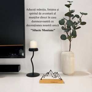Decoratiune Casa, Munti – DECORADI®, Eco-friendly, Baza din Lemn Natural, Design Abstract, Negru 9cm – Cadou sau Decoratiune de interior ideala pentru iubitorii de drumetii in natura, Printat 3D din PLA (plastic biodegradabil) - Img 4