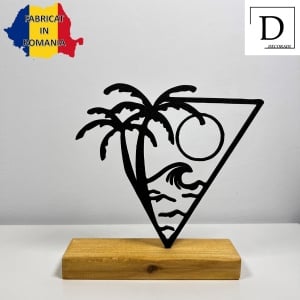 Decoratiune Casa, Peisaj Tropical – DECORADI®, Eco-friendly, Baza din Lemn Natural, Design Abstract, Negru 15cm – Cadou sau Decoratiune de interior ideala pentru iubitorii de natura, Printat 3D din PLA Eco(plastic biodegradabil) - Img 2