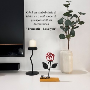 Decoratiune Casa, Trandafir LOVE YOU – DECORADI®, Eco-friendly, Baza din Lemn Natural, Cadoul Perfect pentru persoana IUBITA, Negru / Rosu 22cm – Decoratiune de interior cu Design Modern, Printat 3D din PLA (plastic biodegradabil) - Img 4