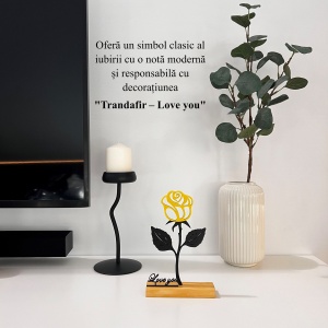 Decoratiune Casa, Trandafir LOVE YOU – DECORADI®, Eco-friendly, Baza din Lemn Natural, Cadoul Perfect pentru persoana IUBITA, Negru / Galben 22cm – Decoratiune de interior cu Design Modern, Printat 3D din PLA (plastic biodegradabil) - Img 4