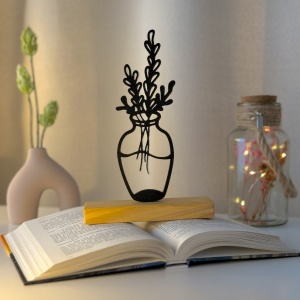 Decoratiune Casa, Vaza cu flori – DECORADI®, Eco-friendly, Baza din Lemn Natural, Design Abstract, Negru 21cm – Cadou sau Decoratiune de interior ideala pentru iubitorii de natura, Printat 3D din PLA Eco (plastic biodegradabil)