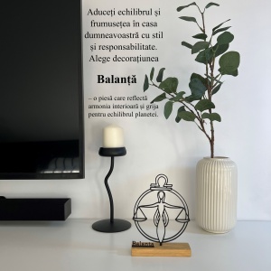 Decoratiune Casa, zodia BALANTA – DECORADI®, Eco-friendly, Baza din Lemn Natural, Design Abstract, Negru 18 cm – Cadou sau Decoratiune de interior cu design modern, Printat 3D din PLA Eco (plastic biodegradabil) - Img 4