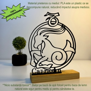 Decoratiune Casa, zodia CAPRICORN – DECORADI®, Eco-friendly, Baza din Lemn Natural, Design Abstract, Negru 19 cm – Cadou sau Decoratiune de interior cu design modern, Printat 3D din PLA Eco (plastic biodegradabil) - Img 3
