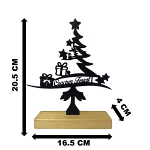 Decorațiune Crăciun, Brad "Crăciun Fericit" – Eco-friendly, Baza din Lemn Natural, Negru, 20.5cm, Handmade, Decor Interior Birou, Sufragerie, Cadou Crăciun, Printat 3D din PLA Eco (plastic biodegradabil), DECORADI® - Img 6