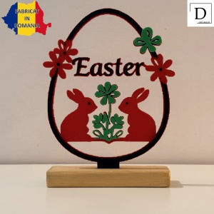 Decoratiune de Paste, Easter Egg, Eco-friendly, Baza din Lemn Natural, Multicolor, 20.5 cm, Handmade, Decor Interior Birou, Sufragerie, Cadou Paste, Printat 3D din PLA Eco (plastic biodegradabil), DECORADI® - Img 2