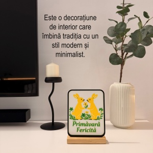Decoratiune de Paste, Primavara Fericita, Eco-friendly, Baza din Lemn Natural, Multicolor, 19 cm, Handmade, Decor Interior Birou, Sufragerie, Cadou Paste, Printat 3D din PLA Eco (plastic biodegradabil), DECORADI® - Img 4