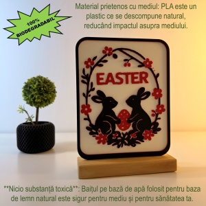 Decoratiune Easter, Eco-friendly, Baza din Lemn Natural, Multicolor, 19.5 cm, Handmade, Decor Interior Birou, Sufragerie, Cadou Paste, Printat 3D din PLA Eco (plastic biodegradabil), DECORADI® - Img 3