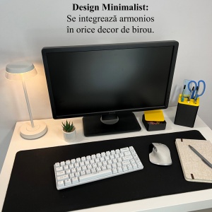 Set organizator de birou multifunctional, Suport 6 instrumente de scris si accesorii (12 X 9 X 9 CM) + Cutiuta suplimentara cu capac (4 X 9 X 9 CM), Galben/Negru, imprimat 3D din PLA (Bioplastic) - Img 4