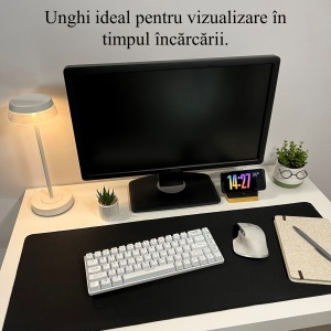 Suport Incarcare compatibil cu MagSafe original Apple (Incarcatorul MagSafe nu este inclus), Negru, Baza din lemn natural, imprimati 3D din PLA (Bioplastic) - Img 5